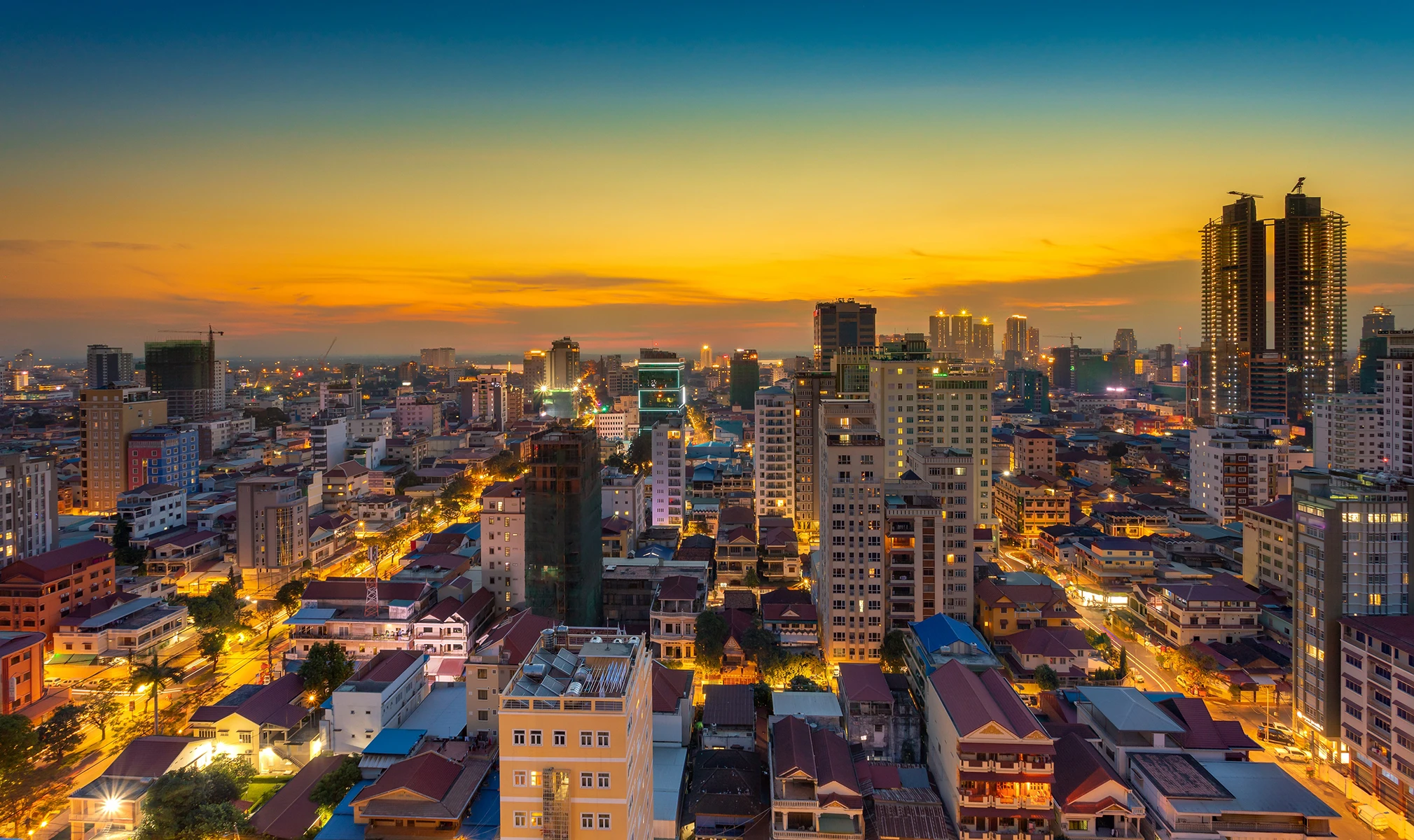 View of Angkor Wat at sunset